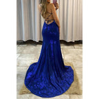 Plunging V-neck High Split Mermaid Prom Dress Glitter