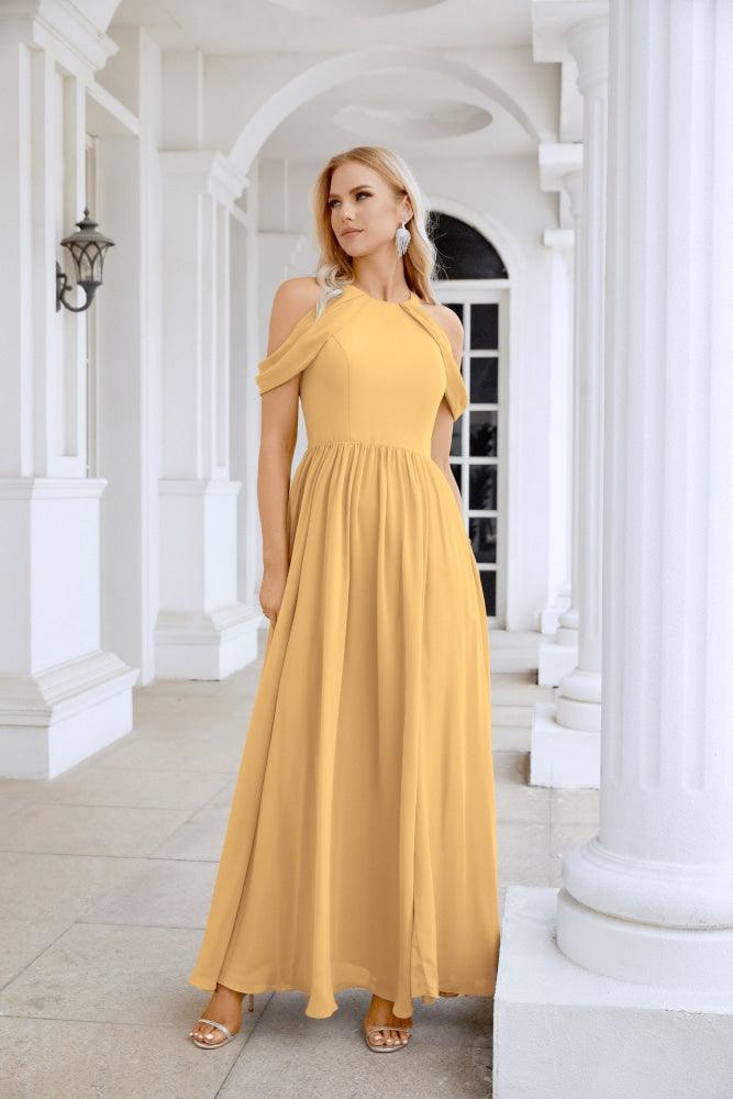 Ladies Chiffon Off Shoulder Swing Sleeve Front Slit Bridesmaid Evening Dress Wedding Party Evening Dress 28117-numbersea