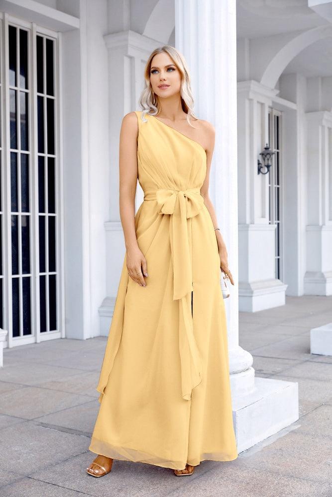 Ladies Chiffon One Shoulder Bridesmaid Evening Dress Wedding Party Evening Dress 28133-numbersea