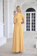 Ladies Chiffon Off Shoulder Swing Sleeve Front Slit Bridesmaid Evening Dress Wedding Party Evening Dress 28117-numbersea