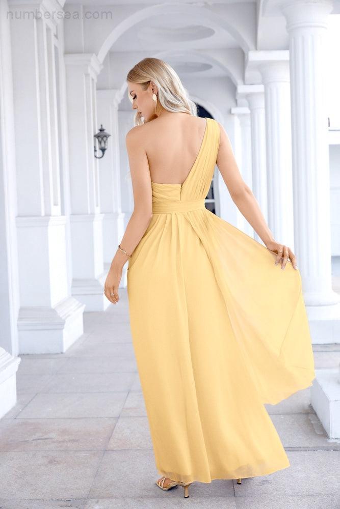 Ladies Chiffon One Shoulder Bridesmaid Evening Dress Wedding Party Evening Dress 28133-numbersea