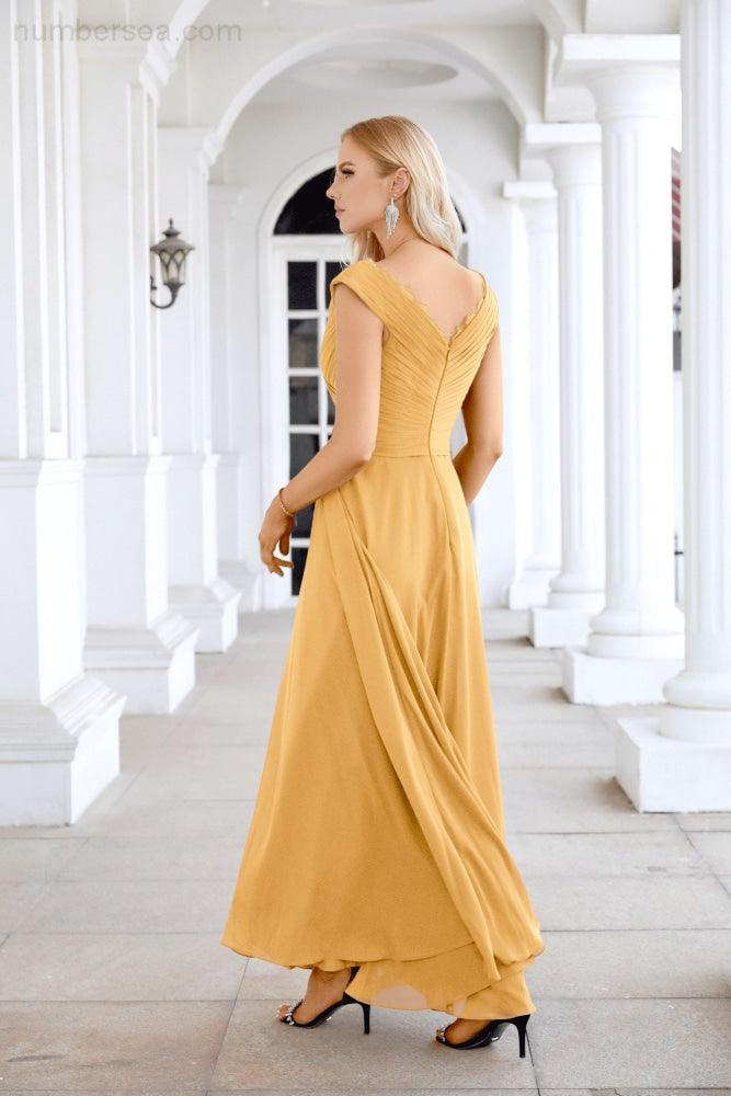 Ladies Chiffon V Neck Sleeveless Floor Length Bridesmaid Evening Dress Wedding Party Evening Dress 28126-numbersea