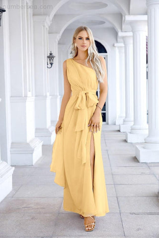 Ladies Chiffon One Shoulder Bridesmaid Evening Dress Wedding Party Evening Dress 28133-numbersea