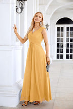Ladies Chiffon V Neck Sleeveless Floor Length Bridesmaid Evening Dress Wedding Party Evening Dress 28126-numbersea