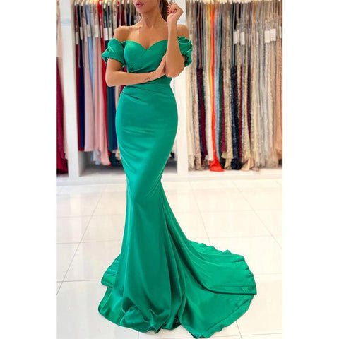 Sweetheart Pleats Short Sleeves Mermaid Prom Formal Gowns
