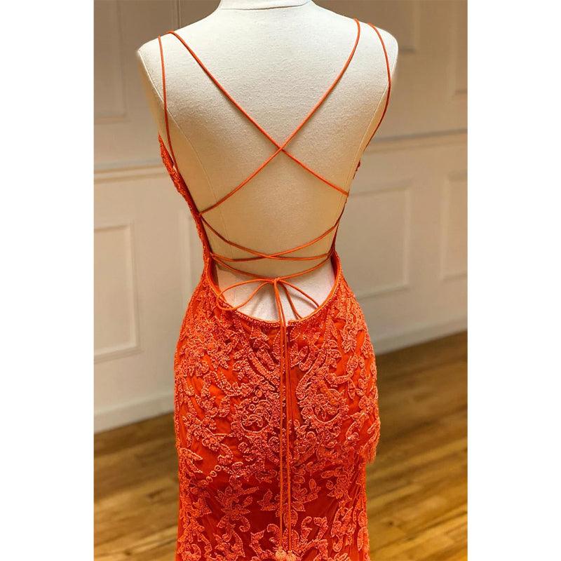Vestido de fiesta de sirena con escote en V pronunciado y apliques 