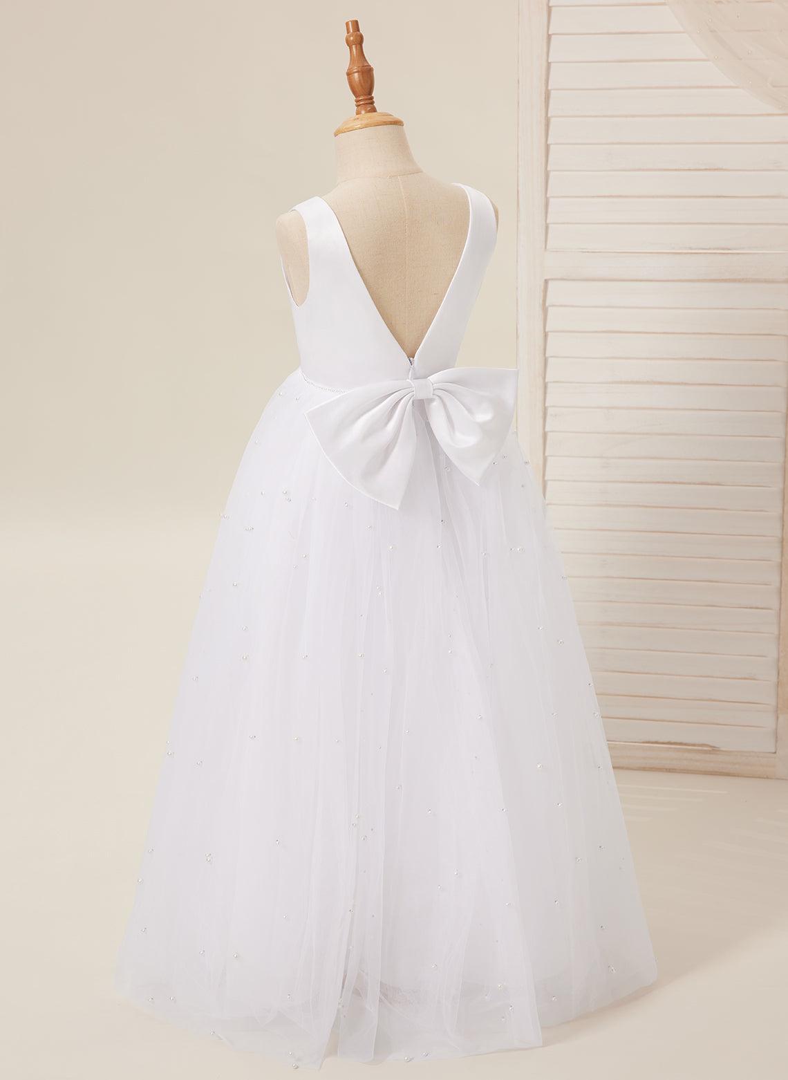 Elegante vestido de princesa de satén y tul para niña de las flores 