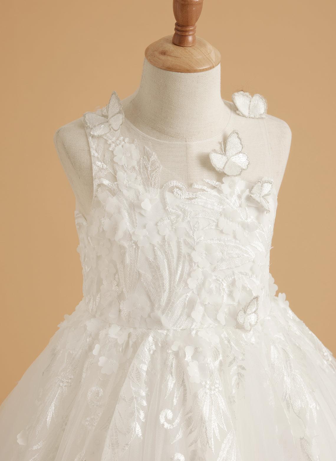 Vestido de princesa rosa para niña con apliques de encaje 