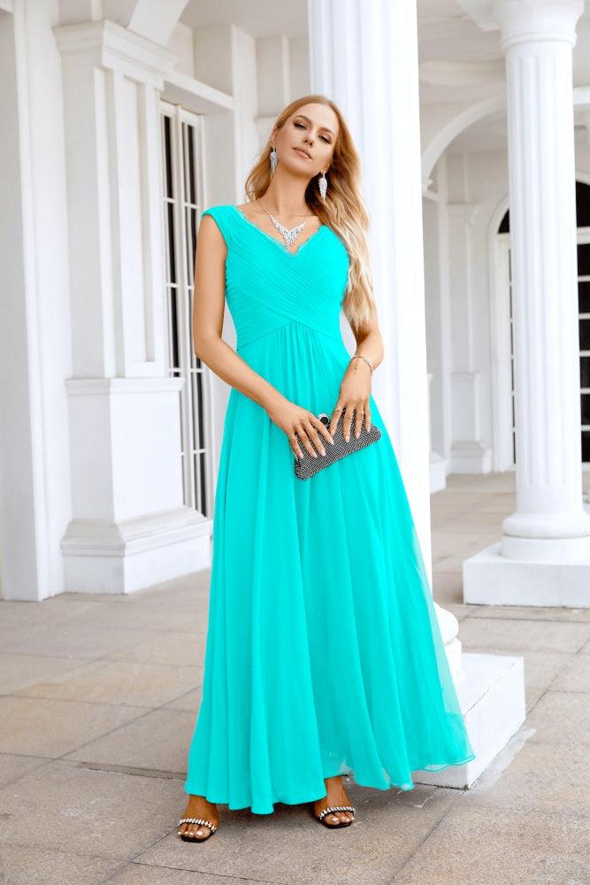 Ladies Chiffon V Neck Sleeveless Floor Length Bridesmaid Evening Dress Wedding Party Evening Dress 28126-numbersea