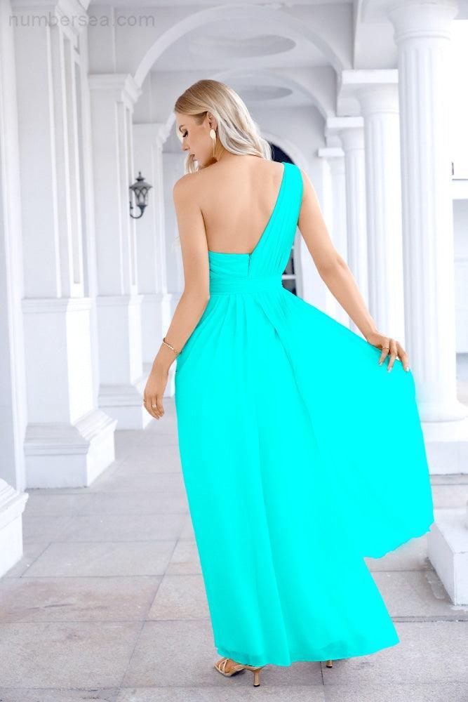 Ladies Chiffon One Shoulder Bridesmaid Evening Dress Wedding Party Evening Dress 28133-numbersea