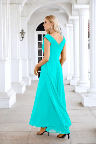 Ladies Chiffon V Neck Sleeveless Floor Length Bridesmaid Evening Dress Wedding Party Evening Dress 28126-numbersea