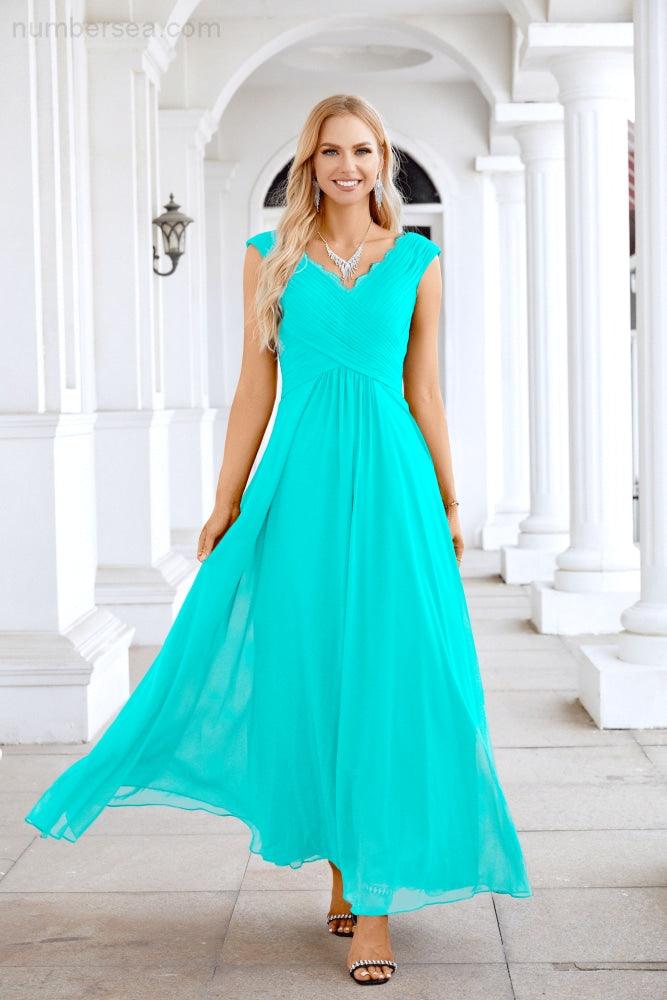Ladies Chiffon V Neck Sleeveless Floor Length Bridesmaid Evening Dress Wedding Party Evening Dress 28126-numbersea