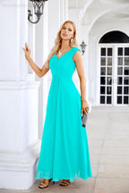 Ladies Chiffon V Neck Sleeveless Floor Length Bridesmaid Evening Dress Wedding Party Evening Dress 28126-numbersea