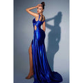 Vestido de noche largo de satén con lentejuelas y escote en forma de corazón