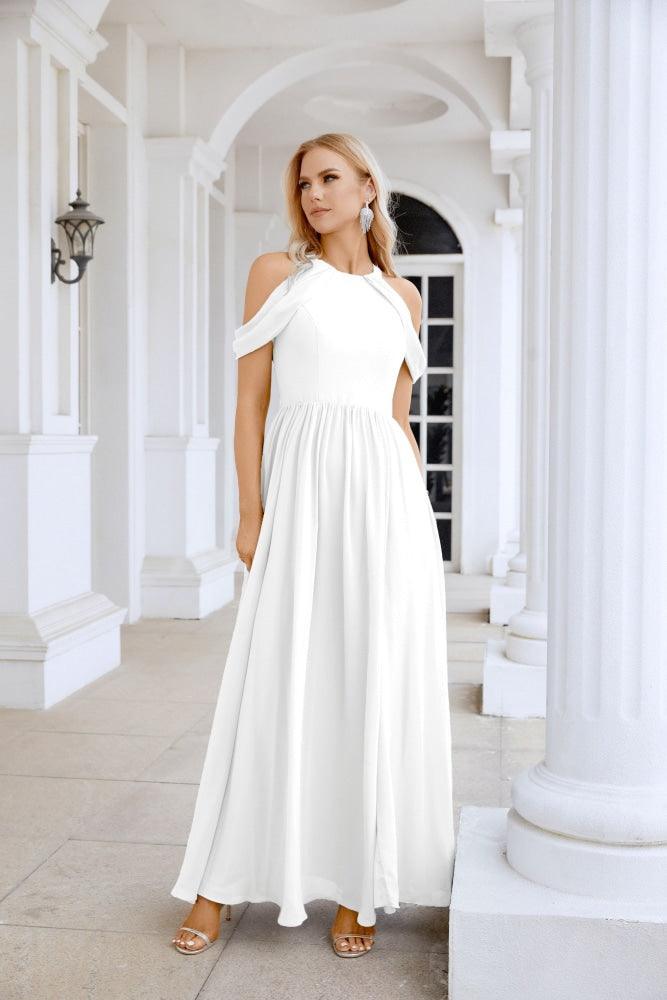 Ladies Chiffon Off Shoulder Swing Sleeve Front Slit Bridesmaid Evening Dress Wedding Party Evening Dress 28117-numbersea