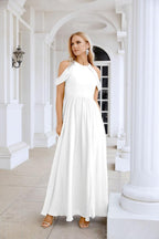 Ladies Chiffon Off Shoulder Swing Sleeve Front Slit Bridesmaid Evening Dress Wedding Party Evening Dress 28117-numbersea