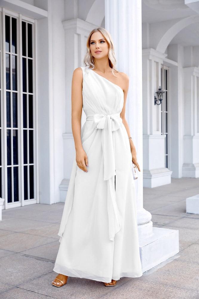 Ladies Chiffon One Shoulder Bridesmaid Evening Dress Wedding Party Evening Dress 28133-numbersea