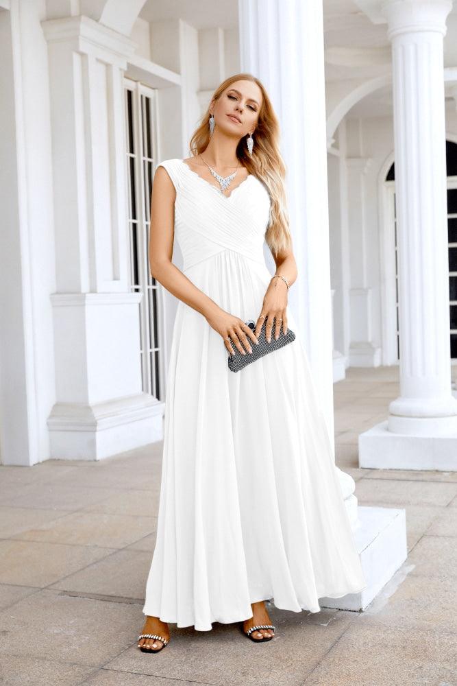 Ladies Chiffon V Neck Sleeveless Floor Length Bridesmaid Evening Dress Wedding Party Evening Dress 28126-numbersea