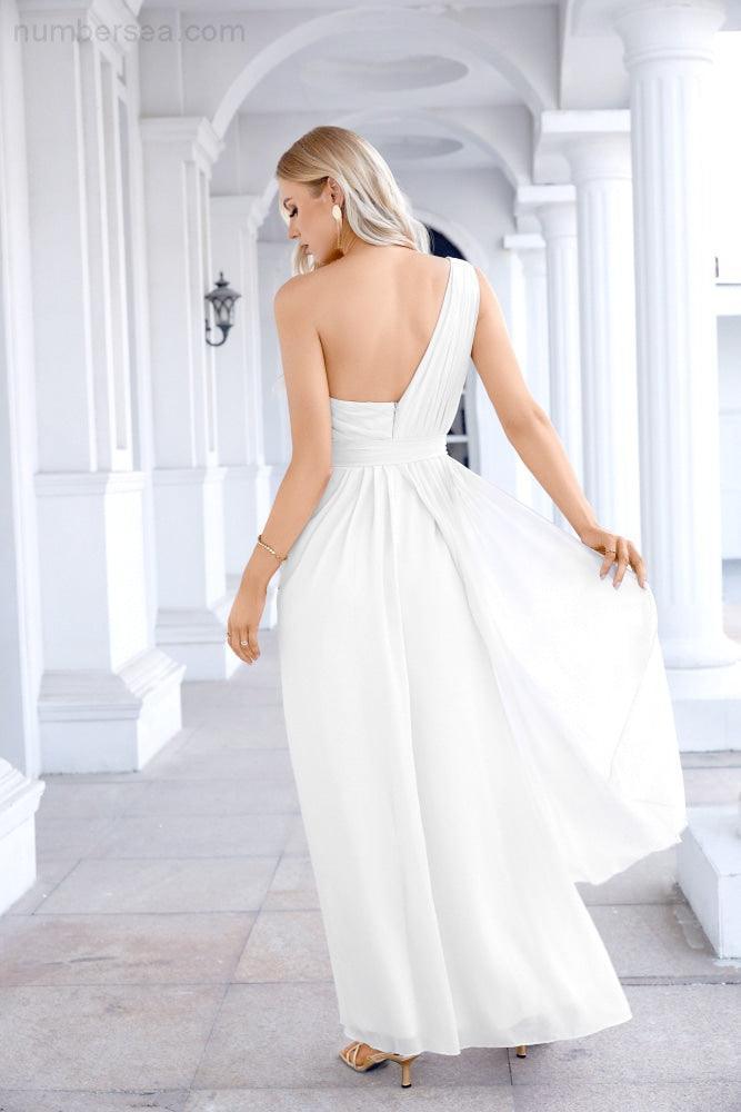 Ladies Chiffon One Shoulder Bridesmaid Evening Dress Wedding Party Evening Dress 28133-numbersea