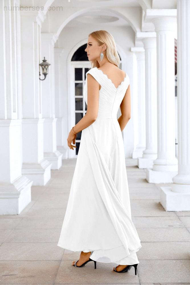 Ladies Chiffon V Neck Sleeveless Floor Length Bridesmaid Evening Dress Wedding Party Evening Dress 28126-numbersea