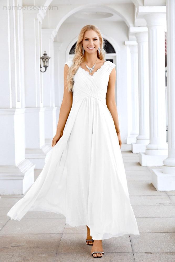 Ladies Chiffon V Neck Sleeveless Floor Length Bridesmaid Evening Dress Wedding Party Evening Dress 28126-numbersea