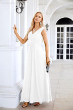 Ladies Chiffon V Neck Sleeveless Floor Length Bridesmaid Evening Dress Wedding Party Evening Dress 28126-numbersea