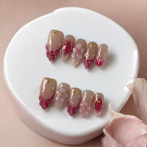 Fleur Fuchsia Handmade gel false nails press on nails
