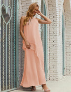 Chiffon Long Plus Size Mother Of Bride Dresses Formal Bridesmaid Prom Gown 28019 Pearl Pink