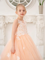 Elegante vestido de tul sin mangas estilo princesa de corte A para niña de las flores 