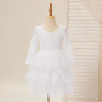 Vestido blanco de tul con encaje hasta la rodilla (2003227580) 