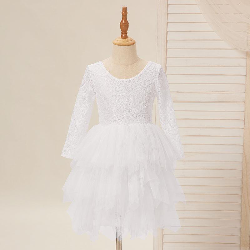 Vestido blanco de tul con encaje hasta la rodilla (2003227580) 