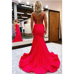 Vestido largo de sirena con escote en V y tirantes cruzados para fiesta de noche o graduación