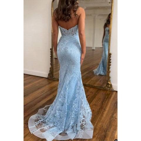 Sweetheart Strapless Trumpet Lace Applique Party Prom Evening Dress