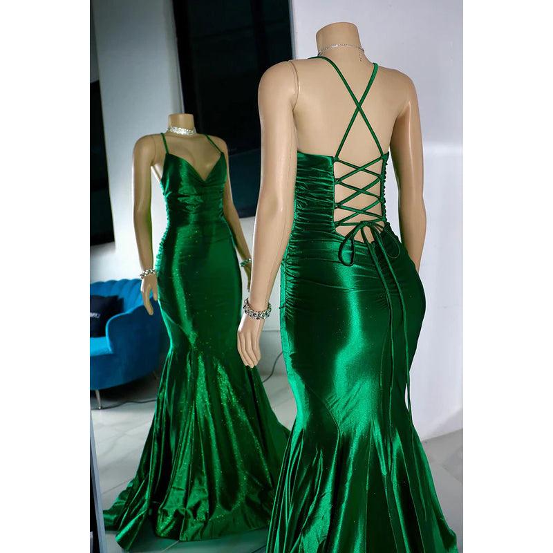 Vestido de fiesta sexy y atractivo de corte trompeta/sirena con tirantes cruzados, volantes y escote en V