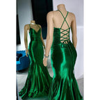 Vestido de fiesta sexy y atractivo de corte trompeta/sirena con tirantes cruzados, volantes y escote en V