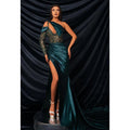 Sexy & Fitted One Shoulder Beaded Sheer Pleats Green Long Formal Dress