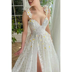 Sweetheart Appliqued Sheer Lace A-Line Long Prom Evening Dress With Slit
