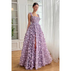 Glamouröses und dramatisches A-Linien-Kleid mit eckigem Ausschnitt und Blumenmuster