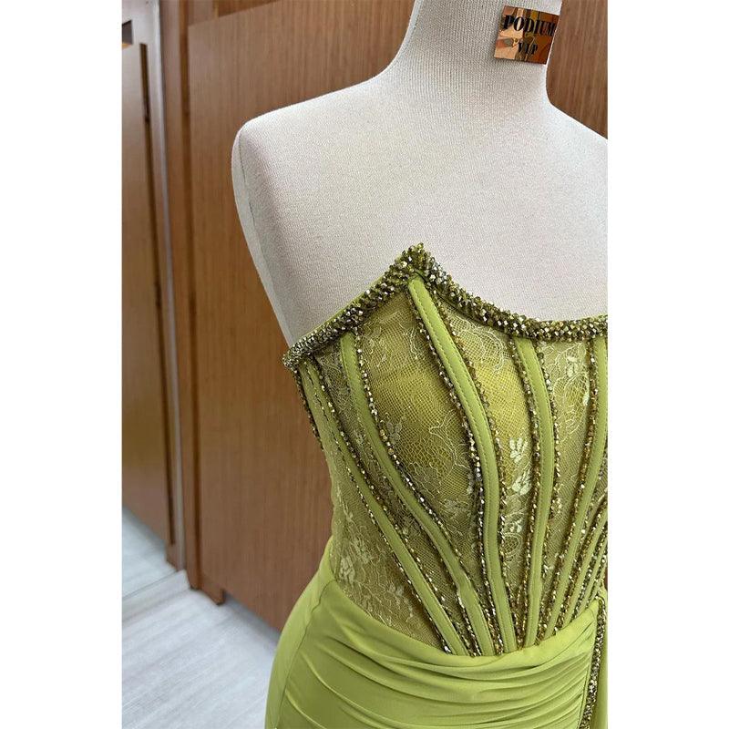 Etui-Linie/Säule, trägerlos, Perlen, lang, formelles Abendkleid mit Schlitz 