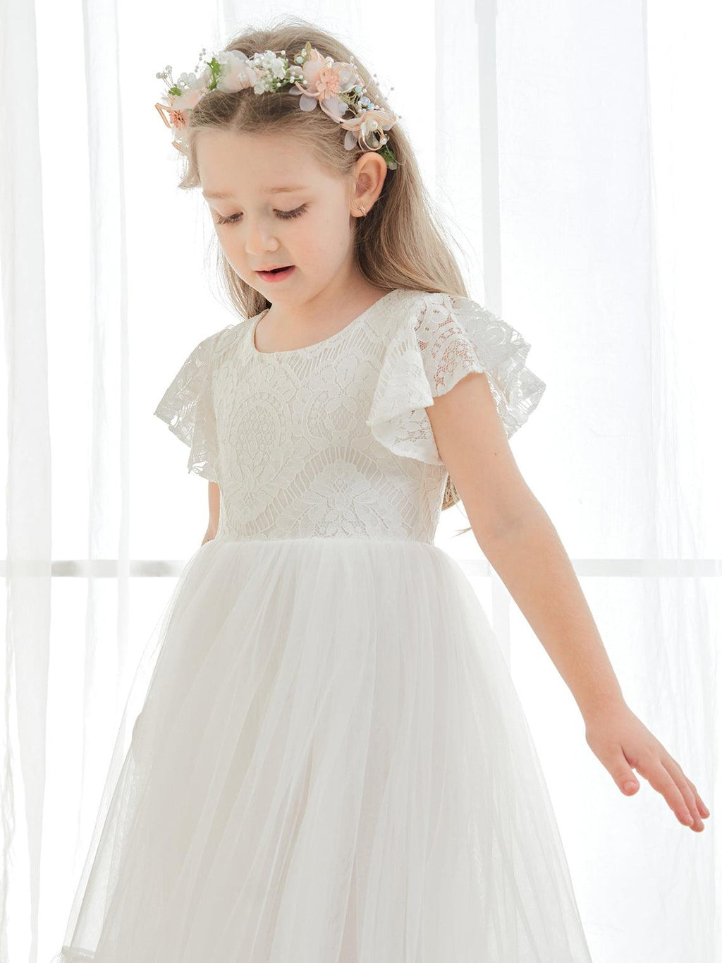 Knöchellanges weißes Kleid aus Spitzentüll (2003227579) 