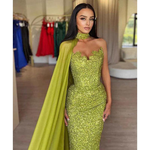 Sheath/column Full Sequins Sparkly Long Prom Party Dress