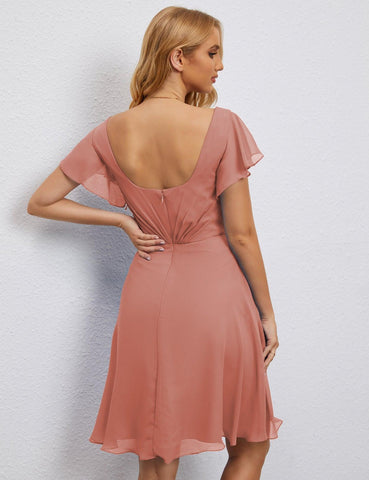 Numbersea Chiffon Bridesmaid Dress V Neck Short Cocktail Gowns For Juniors Homecoming Dresses 28077