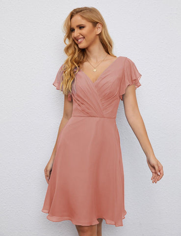 Numbersea Chiffon Bridesmaid Dress V Neck Short Cocktail Gowns For Juniors Homecoming Dresses 28077