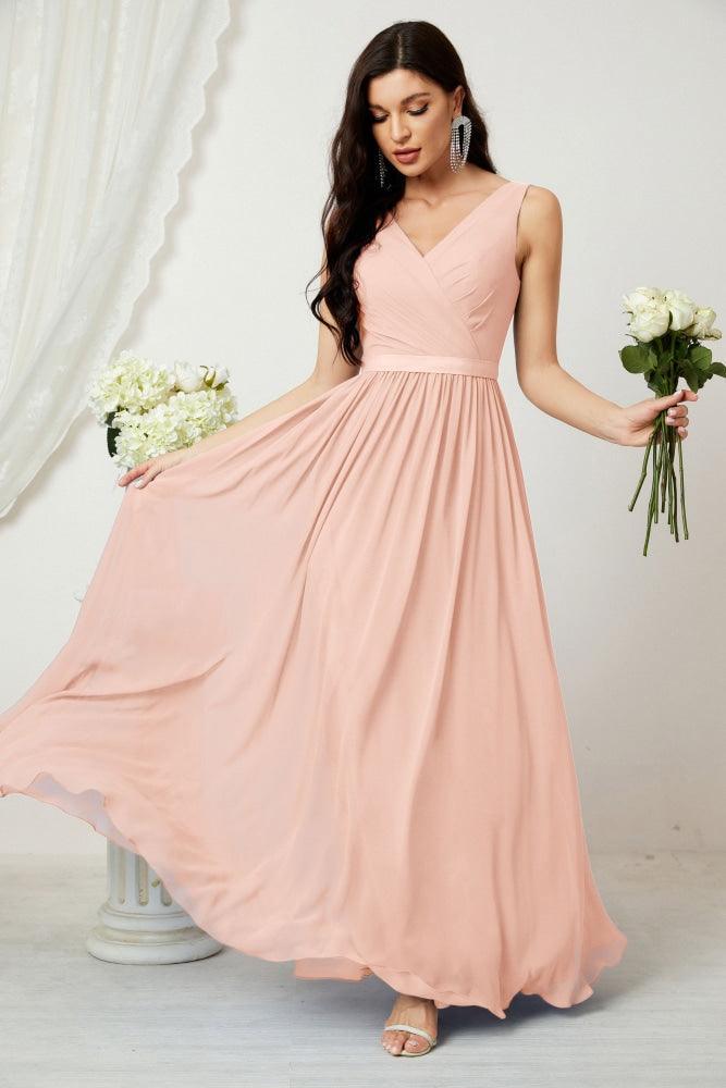 Women's Chiffon Long Bridesmaid Dresses A line Sleeveless Formal Prom Gown for Evening Party Homecoming Dresses 2808-numbersea