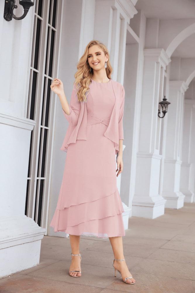 Numbersea Formal Party Gown Dress Chiffon Long Mother of The Bride Dresses with Ruffle Cape 28072 - numbersea