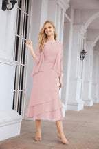 Numbersea Formal Party Gown Dress Chiffon Long Mother of The Bride Dresses with Ruffle Cape 28072 - numbersea