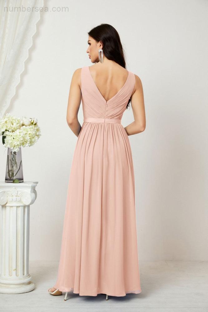 Women's Chiffon Long Bridesmaid Dresses A line Sleeveless Formal Prom Gown for Evening Party Homecoming Dresses 2808-numbersea