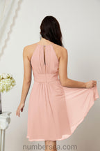 Halter Bridesmaid Dresses Knee Length A Line Formal Evening Party Cocktail Dress 28011