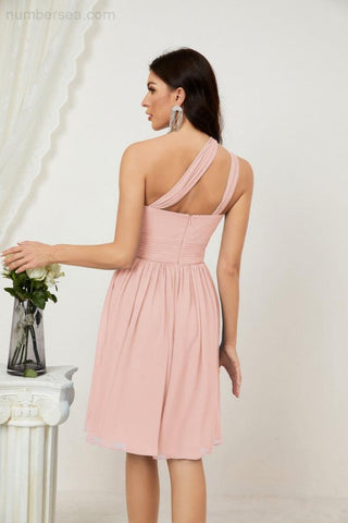 Numbersea Women Chiffon Short One Shoulder Bridesmaid Dress Formal Dresses For Party Homecoming 2804