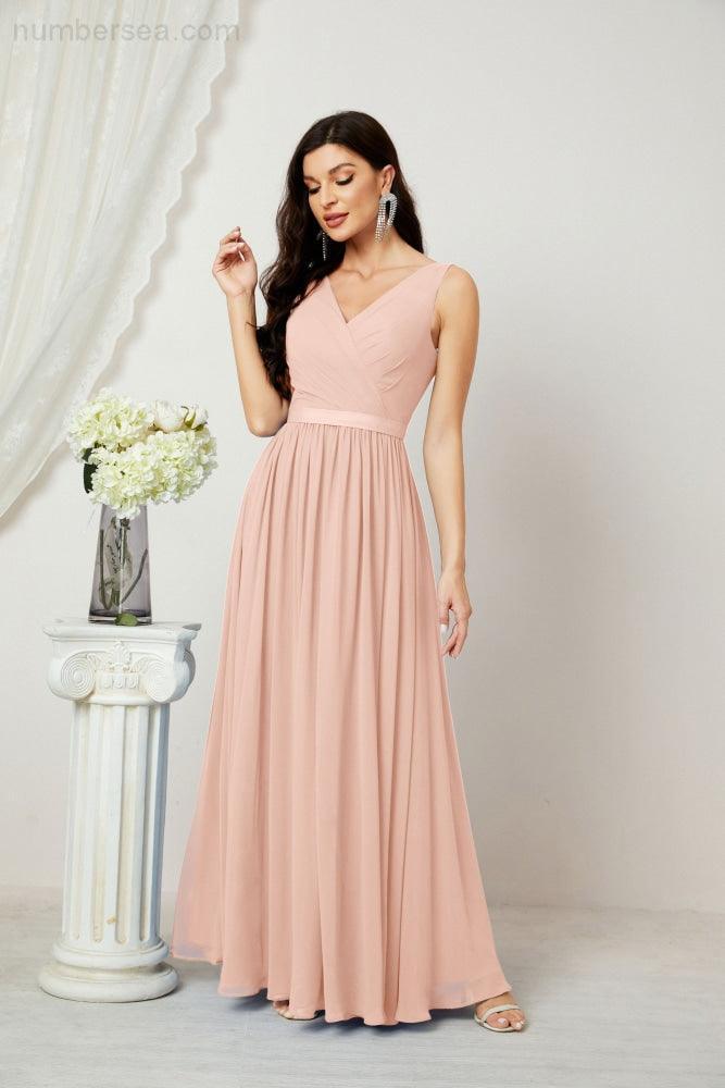 Women's Chiffon Long Bridesmaid Dresses A line Sleeveless Formal Prom Gown for Evening Party Homecoming Dresses 2808-numbersea